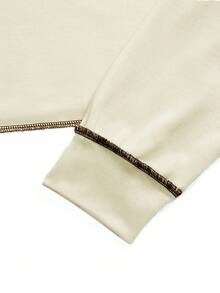 两件套：米色纹理滚边短款上衣和阔腿裤，时尚休闲套装，针织面料，230克 - 卡其色 - 查看 8