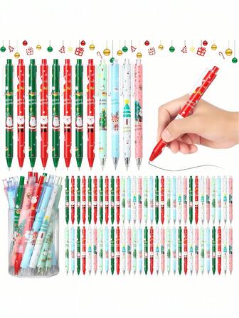 Juego de 36 bolígrafos retráctiles. Con diseños de Papá Noel y renos, tinta de gel negra, perfecto para regalos de fiesta navideña y uso escolar u oficina. Bolígrafos navideños, tema navideño. Papelería para estudiantes.