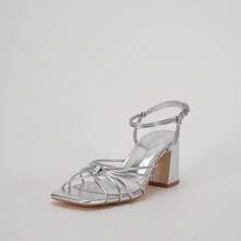 Women's Strappy Sandals Women 2.5-Inch Block Heel Tie Strap Square Toe Casual Comfortable Summer Shoes - 銀色 - 查看 14