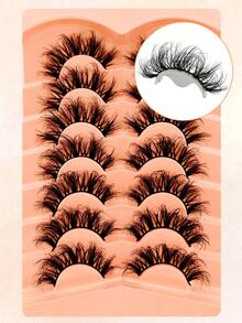7 Pairs Fluffy Cat-Eye Lashes D Curl Russian Strip False Eyelashes Cat Eye Lashes Natural Look Fluffy Faux Mink Lashes Volume Wispy Long Foxy Eye Lifting Look Fake Eyelashes - 黑色 - 查看 8