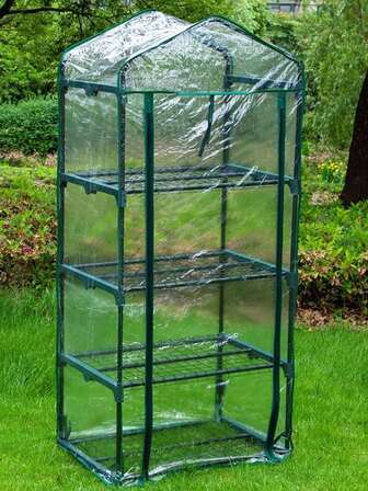 四层迷你温室，带卷帘拉链门，便携式温室帐篷，可重复使用，保暖植物帐篷，适用于紧凑型花园、庭院、露台、小型后院、室内外植物（仅含罩子）