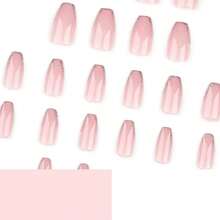 Medium Coffin Press On Nails Bling Fake Pink Nails Tips Full Cover False Gold French Nails For Women And FFgirls 24PCS{Inchcolor_nameinch:InchNails-05inch} - 指甲-05 - 查看 5