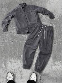Autumn/Winter Fashion Casual Street Style Long Sleeve Collar Men's Jacket Coat And Drawstring Pocket Pants Set