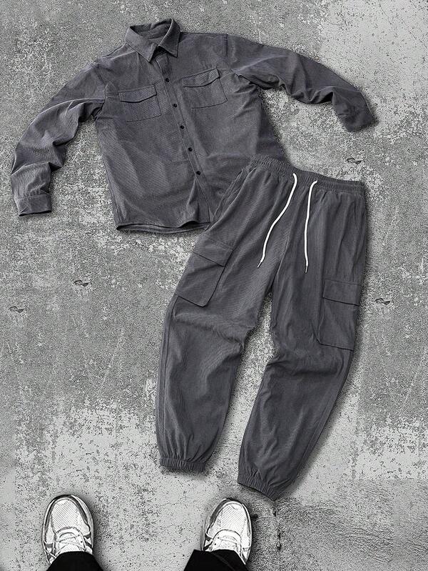 Autumn/Winter Fashion Casual Street Style Long Sleeve Collar Men's Jacket Coat And Drawstring Pocket Pants Set