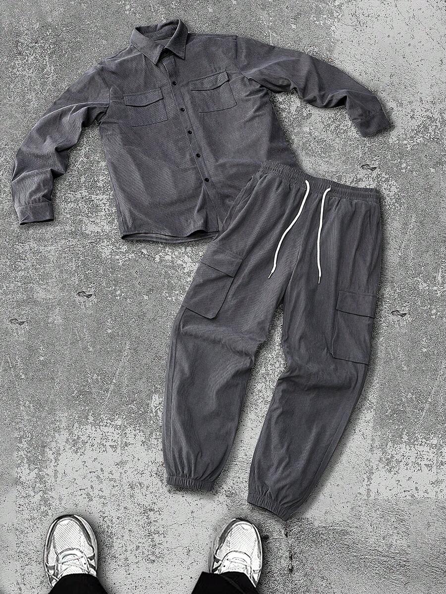 Autumn/Winter Fashion Casual Street Style Long Sleeve Collar Men's Jacket Coat And Drawstring Pocket Pants Set