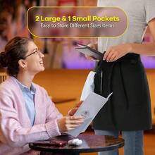 18英寸黑色三口袋防水腰围裙，男女通用服务员/侍应生围裙 - 黑色 - 查看 4