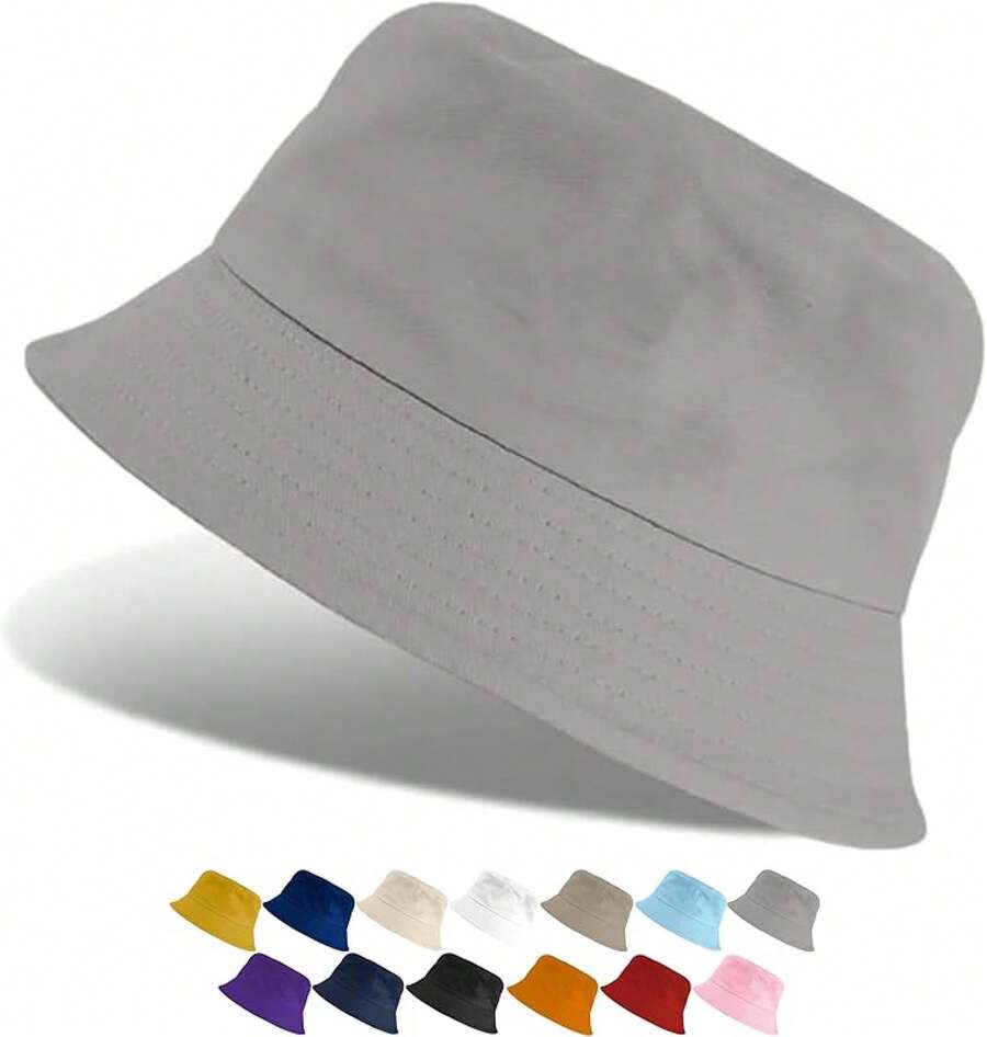 Sombrero de cubo. Sombrero de Pescador para Mujer y Hombre. Bucket Hat Unisex Clásico. Ligero, Cómodo y Suave al Contacto, Ideal para la Ciudad o la Playa. - Gris - Ver 1