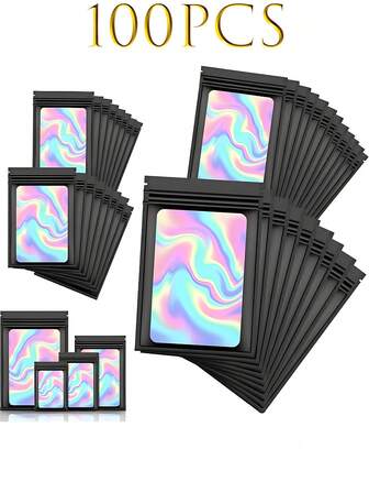 100/10 piezas, Bolsa de almacenamiento de joyas de PVC, Bolsa de empaque transparente plateada con láser, Bolsas sellables para empaquetar, Bolsa de joyas minimalista sólida para pulseras, Regalo para el hogar para el Día de San Valentín