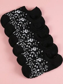 6雙/組女士豹紋隱形袜,配有防滑矽膠墊,透氣吸汗 - 黑色 - 查看 9