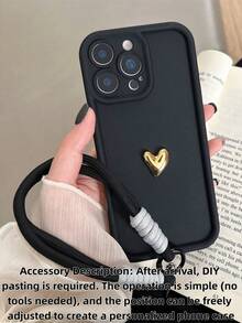 1. Burgundy Sandpaper Texture Phone Case Compatible With Iphone 17/17 Air/17 Pro/17 Pro Max, 16/15/14/13/12/11, Compatible With And Other Models, 3D Silicone Heart Braided Lanyard Anti-Slip Shockproof Protective Cover (Compatible With Iphone 15 Pro/S24/P60), Apple 12, A16, 17, 17 Pro Max - Black + Gold Heart - View 3