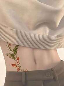 4张复古绿色蝴蝶临时纹身贴纸，彩色蝴蝶纹身贴，防水持久