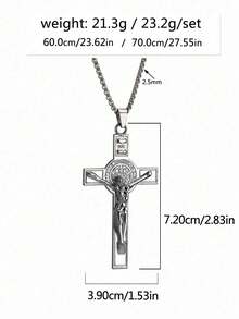 1 件不锈钢项链，朋克嘻哈祈祷项链，钢色创意信仰珠宝，欧美新款时尚钛钢吊坠配饰，长款毛衣链，男女家庭节日生日礼物，日常佩戴 - 復古銀色 - 查看 5