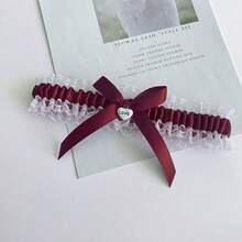 新娘婚礼腿吊袜带 - 心形吊坠蕾丝腿环吊袜带，蓝色蝴蝶结腿饰，适合婚礼派对 - 藏蓝色 - 查看 17