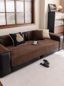 1pc Waterproof Geometric 3D Solid Color Sofa Cushion, Minimalist Style, Anti-Slip Back, Pet-Friendly, Soft Multi-Functional Anti-Dirt Anti-Dust, Holiday Decor Sofa Cover, Backrest Towel Armrest Towel All Season - Brown - View 6