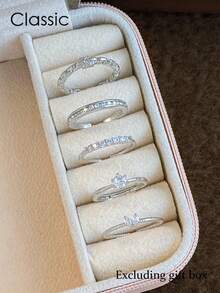 5件套奢华精致微镶锆石链条设计独特可调节铜戒指套装，适合女性日常及派对佩戴（不含礼盒）