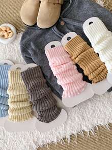6 Pairs Women's Solid Color Vertical Striped Leg Warmers, Simple Fashion Versatile Autumn/Winter, Cozy - Multicolor - View 3