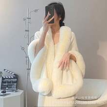 秋と冬の新しいスタイルの優しい気質ウールケープショール無地模造レックスウサギの毛の女性の大きいサイズのニットカーディガンジャケット - ホワイト - チェックする 2
