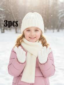 3pcs/Set Kids Knit Hat + Gloves + Scarf Set, Unisex Korean Style Warm Winter Accessory Set - 3 Pcs - View 8