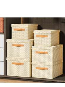 Caja de almacenaje en forma de V con tapa, plegable y de cartón duro reforzado, ideal para ropa y edredones, perfecta para el hogar. Dos colores, dos tamaños. - Beis - Ver 3