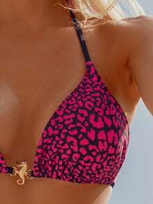 wohenmeili 吊带豹纹时尚夏季比基尼套装 - 蒙特內紅 - 查看 3