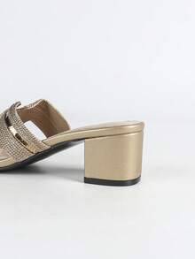 夏季畅销款绳纹缀饰粗跟/低跟金色女式凉鞋 - 金色 - 查看 8