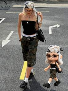 Niche Design Metal Star Decor Crop Top, Black Fitted Slim Sexy Camisole