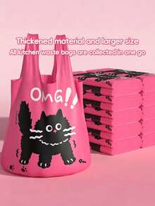 50pcs/Pack Thick Garbage Bags, Vest Style Portable Home Trash Bags, Cute Red Cat Trash Bags, Large Kitchen Food Waste Bags, Economic And Practical Cleaning Bags - Multicolor - View 4