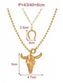 1pc Unique Western Cowboy Style Gold-Tone Beaded Horseshoe & Bull Head Alloy Pendant Necklace, Suitable For Women's Outings, Daily Wear, Parties, Western-Themed Travels And Music Festivals. 18K Gold Plated Hip-Hop Punk Versatile Jewelry, Gold Accessories, Gift For Friends And Loved Ones - Gold - View 10