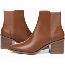 New Women's Elegant Ankle Boots, Pointed Toe Ankle Boots, Elastic Chunky Heel Slip-On Chelsea Boots - Nâu đỏ - Xem 3