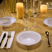 100PCS 12oz Disposable Gold Rim Plastic Bowls, Heavy Duty Dessert Salad Serving Bowls, Fancy Tableware For Wedding, Valentine's Day, Birthday Parties & Banquet Events - Gold - View 7