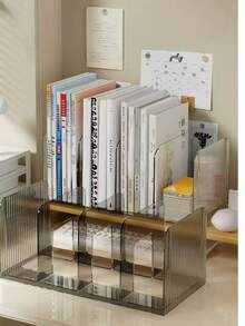 1pc Transparent Acrylic Desktop Bookshelf, Book Stand, Office/Student Document/Book Storage Organizer Rack - Multicolor - View 3