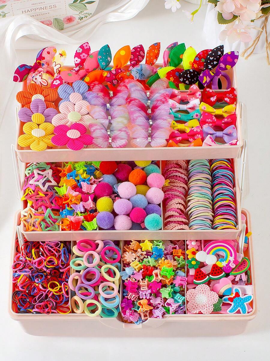 Bộ quà tặng phụ kiện tóc nhiều màu sắc 675 món cho bé gái, bao gồm kẹp tóc hình bướm, kẹp tóc hình trái cây cầu vồng, kẹp tóc hình hoa có họa tiết, dây buộc tóc co giãn, băng đô nơ dễ thương, kẹp tóc hình ngôi sao và kẹp tóc hình móng vuốt nhỏ, món quà tuyệt vời cho con gái hoặc bạn bè - Nhiều màu - Xem 1