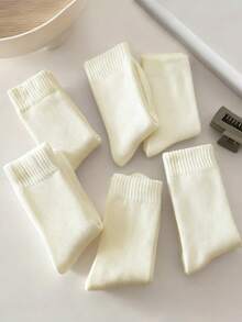 6 أزواج من جوارب نسائية سميكة دافئة من خليط الصوف بلون عاجي، للاستخدام اليومي، شتوية - لون مشمشي - مشاهدة 3