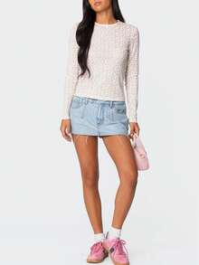 Women's Y2k Cute Floral T-Shirt Long Sleeve Floral Pattern Round Neck Tops Graphic Crewneck Slim Fit Crop Tops Casual  Going Out Blouses Shirts - 白色 - 查看 2