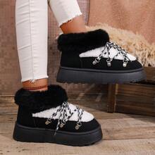 New Winter Snow Boots, Fashionable And Versatile, Featuring Faux Fur Lining And Lace-Up Design, Suitable For Outdoor Warmth And Commuting In Winter. Anti-Slip Thick Sole, Warm And Stylish. - Black - View 5