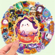50 Halloween-Themed Stickers - Cute Pumpkin, Bat And Castle Patterns, Suitable For Laptops, Water Bottles, Suitcases, Helmets, Skateboards, Guitars - Vinyl, White - Ideal For Festivals And Rewards, Graffiti Decorations, Stationery, Motorcycles - 1 - 查看 4