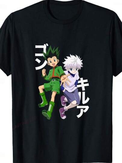 Hunter X HunterS Gon and Killua T-shirt Is A Summer Streetwear Men's T-shirt Printed with Japanese Anime and Cartoon Patterns