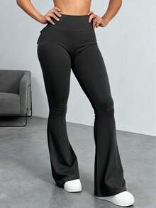YEOREO Flare Leggings With Pockets For Women Butt Lifting Gym Yoga Leggings Flare Leggings Joggers For Women Fall Clothes For Women Winter Clothes For Women - 黑色 - 查看 2