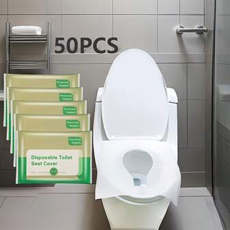 10pcs/50pcs Individually Packaged Disposable Toilet Seat Covers - Soft Non-Woven Fabric With Sanitary Plastic Layer, Individually Packaged, Suitable For Travel, Hotel, Home, And Commercial Use -5 Packs (50 Pieces In Total) - Compatible With Standard Toilets, Suitable For Public Restrooms, Easy To Roll Up And Store