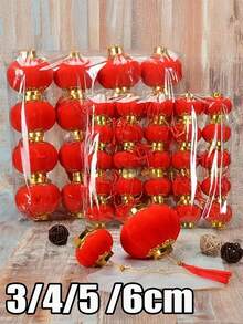 3/4/5厘米迷你红色植绒灯笼 - DIY吉祥挂饰，金色点缀，适用于婚礼、春节庆祝活动、户外装饰、植绒迷你灯笼婚礼装饰、户外悬挂饰品、新年春节装饰、乔迁装饰 - 彩色 - 查看 2