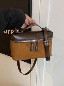 New Matte Patchwork Mini Handbag Crossbody Bag Phone Pouch, Fashionable Commuter Bag - Brown - View 5