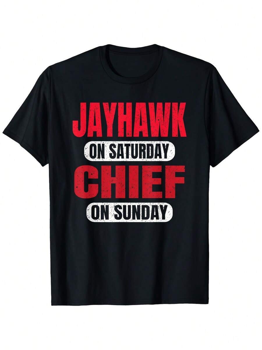 Camiseta Vintage con Gráficos de Jayhawk & Chief para Hombre - 100% Algodón, Cuello Redondo, Negra, Tallas S-XXXL, Ideal para Fanáticos de Deportes de Sábado y Domingo, Estilo Clásico Retro, Mangas Cortas, Lavable a Máquina, Ideal para Ropa Deportiva Casual - Negro - Ver 1