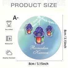 水彩渐变灯笼设计，阿拉伯文字圆形亚克力吊坠装饰，适用于庆祝活动、礼盒和派对用品，是馈赠亲朋好友的完美礼物，也可用于节日汽车装饰，营造节日氛围。 - 亞克力-單孔圓0.3 - 查看 17