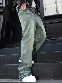 修身弹力牛仔裤，做旧水洗棉质牛仔裤，百搭时尚；斜插口袋水洗牛仔裤，轻便商务休闲款，百搭；直筒休闲牛仔裤，纽扣拉链设计，适合所有季节 - 綠色 - 查看 3