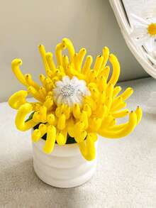 1 szt. wielokolorowa sztuczna chryzantema w doniczce, delikatny, ręcznie robiony bukiet do wnętrz, odpowiedni do domu, kuchni, sypialni, na wesele, święta i imprezy.