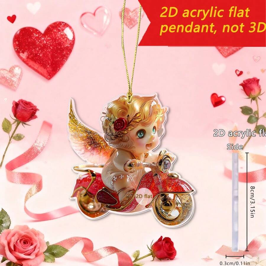 1pc Valentine's Day Love Angel 2D Acrylic Small Pendant, Transparent Acrylic With Gold Thread Couple Phone Chain Decoration, Backpack Hanging Decoration, Valentine's Day Gift - Multicolor-gold Thread - View 1