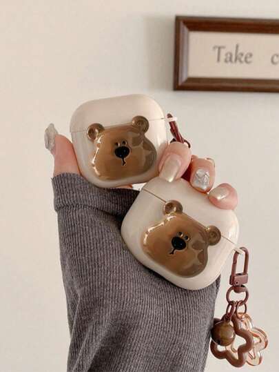 1pc Cute Bear Design Protective Case Compatible With Apple Bluetooth Earphones 1/2/3/4, Pro/Pro2/Pro3