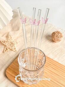 1/2/4/6/8 Piezas Conjunto de Pajitas de Vidrio Reutilizables con Decoración de Corazón Rosa, Pajitas de Vidrio Curvas Claras y Lindas con Cepillo de Limpieza, para Vasos de Agua, Accesorios de Cocina, Decoración de Pajitas, Bebidas Frías, Leche, Té, Café, Batidos, Cocinas, Restaurantes, Fiestas de Cócteles, Regreso a Clases, Regalos Divertidos para Novias/Novios, Padres, Amigos, Suministros Navideños, Año Nuevo, Día de San Valentín. - Rosa D - Ver 7