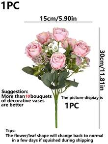 1/80 pièces Bouquet de roses en soie avec fruits en mousse artificielle, convient pour la décoration d'automne, le bouquet de mariée de la Saint-Valentin, le vase de mariage, la maison, le restaurant, la chambre à coucher, les fêtes, l'anniversaire, la décoration de jardin extérieur - Rose pâle - Voir 2