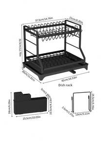 1个双层碗碟沥水架，厨房大号双层不锈钢碗碟架，可折叠防锈碗碟架，黑色 - 彩色 - 查看 11